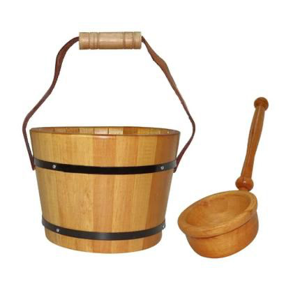 Balde e concha de madeira para sauna